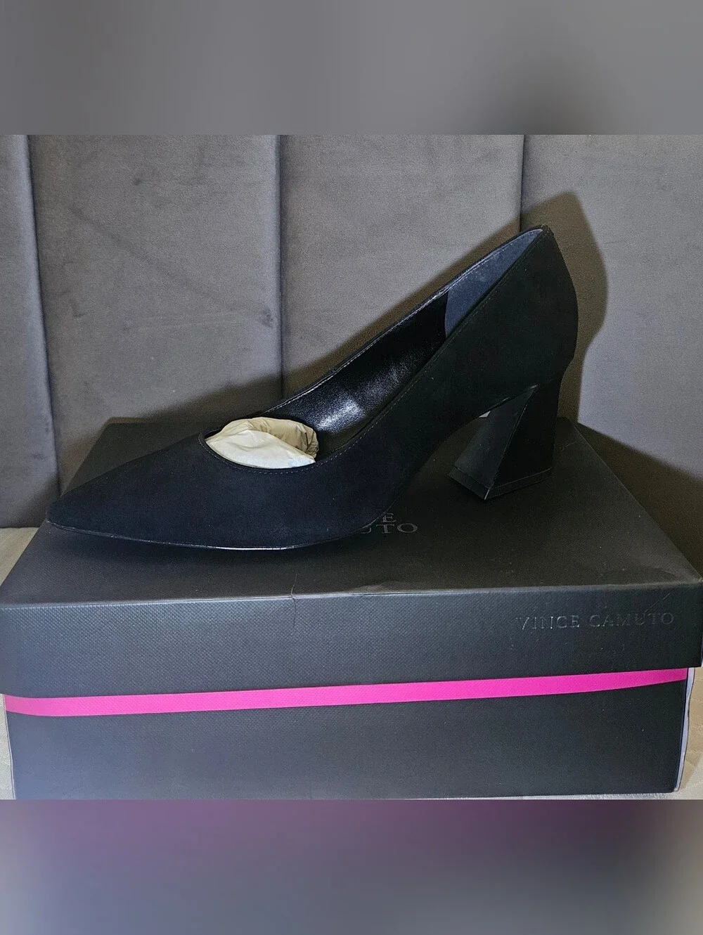 Vince Camuto Black Suede Flared Block Heel Pumps Size 9M
